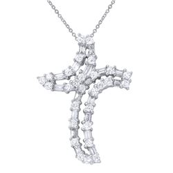 Natural 1.45 CTW Diamond & Baguette Necklace 18K White Gold - REF-191X7T