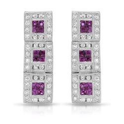 Natural 0.92 CTW Ruby & Diamond Earrings 18K White Gold - REF-94M5F