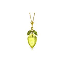 Genuine 9.5 ctw Quartz Lemon & Peridot Necklace 14KT Yellow Gold - REF-25K8V