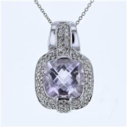 Natural 5.66 CTW Amethyst & Diamond Necklace 14K Gold - REF-90M2F