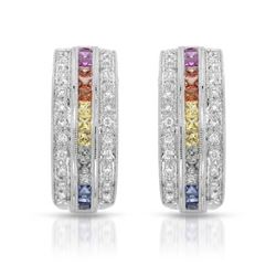 Natural 1.56 CTW Multi-Sapphire & Diamond Earrings 14K White Gold - REF-92Y7N