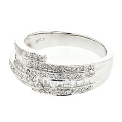 Natural 0.72 CTW Baguette & Diamond Ring 18K White Gold - REF-127R8K