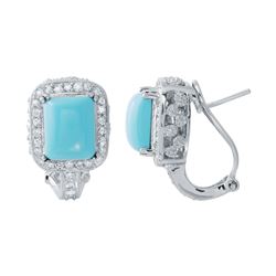Natural 5.94 CTW Turquoise & Diamond Earrings 14K White Gold - REF-116X3T