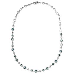 Natural 4.76 CTW Diamond & Blue Round Diamond Necklace 18K White Gold - REF-515Y7N