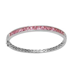 Natural 5.32 CTW Pink Sapphire & Diamond Bangle 14K White Gold - REF-172F8M