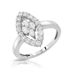 Natural 0.97 CTW Diamond & Marquise Ring 14K White Gold - REF-106K2R