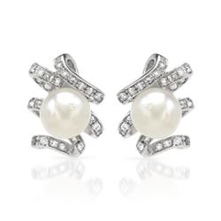 Natural 11.24 CTW Pearl & Diamond Earrings 18K White Gold - REF-149F4M