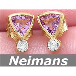 Certified .50 ct Amethyst & Diamond Stud Earrings 14kt