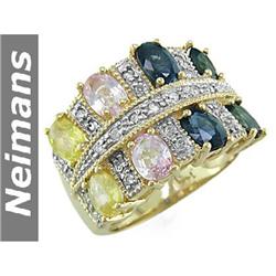Certified 4.75 ct Multi Sapphire & VS Diamond Ring 14kt