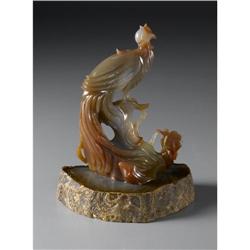 CHINESE CARVED AGATE FIGURE OF A PHEONIX