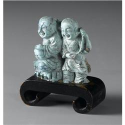 CHINESE CARVED FAUX TURQUOISE FIGURES