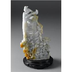 CHINESE CARVED JADE/HARDSTONE BAMBOO GROUP