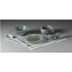 CHINESE CARVED JADE/HARDSTONE SERVING PIECES
