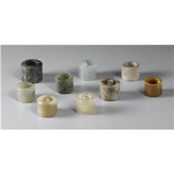 CHINESE CARVED JADE/HARDSTONE ARCHER'S RINGS