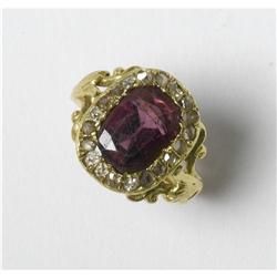 EARLY 20TH CENTURY GARNET DIAMOND GOLD RING