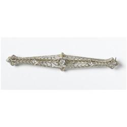 ART DECO DIAMOND 14KT WHITE GOLD BAR BROOCH