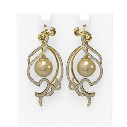 1.68 ctw Diamond & Pearl Earrings 18K Yellow Gold - REF-219G3W