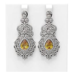 12.02 ctw Canary Citrine & Diamond Earrings 18K White Gold - REF-530Y2X