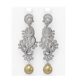 6.52 ctw Diamond & Pearl Earrings 18K White Gold - REF-630A5N