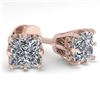 Image 1 : 1.0 ctw VS/SI Princess Diamond Stud Solitaire Earrings 18k Rose Gold - REF-147F2M