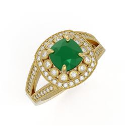 2.69 ctw Certified Emerald & Diamond Victorian Ring 14K Yellow Gold - REF-104G9W