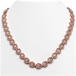 35.13 ctw Morganite & Diamond Micro Pave Halo Necklace 10k Rose Gold - REF-827R8K