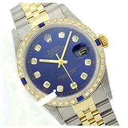 Rolex Men's Two Tone 14K Gold/SS, QuickSet, Diam Dial & Diam/Sapphire Bezel - REF-557Y5X