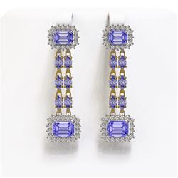11.26 ctw Tanzanite & Diamond Earrings 14K Yellow Gold - REF-292A4N