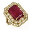 Image 1 : 11.98 ctw Certified Ruby & Diamond Victorian Ring 14K Yellow Gold - REF-258N8F