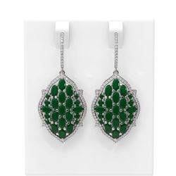 14.86 ctw Emerald & Diamond Earrings 18K White Gold - REF-318H2R