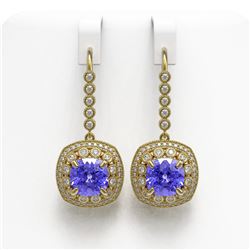 13.4 ctw Tanzanite & Diamond Victorian Earrings 14K Yellow Gold - REF-527F3M