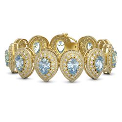 42.94 ctw Aquamarine & Diamond Victorian Bracelet 14K Yellow Gold - REF-1722Y9X