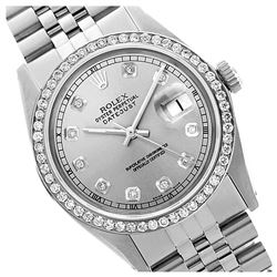 Rolex Men's Stainless Steel, QuickSet, Diamond Dial & Diamond Bezel - REF-521K5T