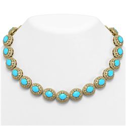 86.75 ctw Turquoise & Diamond Victorian Necklace 14K Yellow Gold - REF-2583N6F