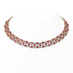 37.97 ctw Tourmaline & Diamond Necklace 10K Yellow Gold - REF-627A3N