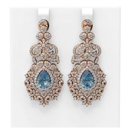 11.47 ctw Blue Topaz & Diamond Earrings 18K Rose Gold - REF-527Y6X