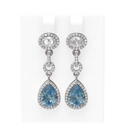 9.22 ctw Blue Topaz & Diamond Earrings 18K White Gold - REF-242W8H