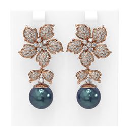 3 ctw Diamond & Pearl Earrings 18K Rose Gold - REF-296W9H