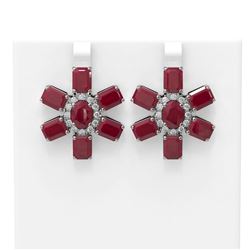 35.99 ctw Ruby & Diamond Earrings 18K White Gold - REF-304W2H