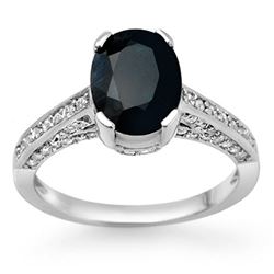 3.50 ctw Blue Sapphire & Diamond Ring 18k White Gold - REF-82F9M
