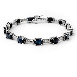 11.39 ctw Blue Sapphire & Diamond Bracelet 14k White Gold - REF-135X6A