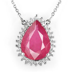 14.15 ctw Ruby & Diamond Necklace 18k White Gold - REF-209H3R