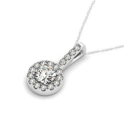0.85 ctw Certified VS/SI Diamond Halo Necklace 14k White Gold - REF-99A3N
