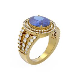 5.39 ctw Tanzanite & Diamond Ring 18K Yellow Gold - REF-340W2H