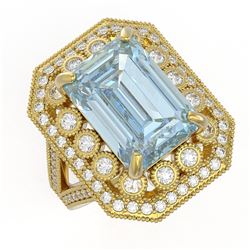 12.49 ctw Certified Sky Topaz & Diamond Victorian Ring 14K Yellow Gold - REF-200X5A