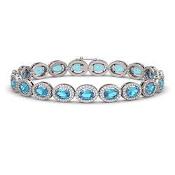 14.82 ctw Swiss Topaz & Diamond Micro Pave Halo Bracelet 10k White Gold - REF-263M6G
