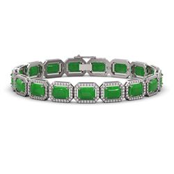 25.36 ctw Jade & Diamond Micro Pave Halo Bracelet 10k White Gold - REF-345N5F