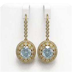 13.62 ctw Aquamarine & Diamond Victorian Earrings 14K Yellow Gold - REF-409M3G