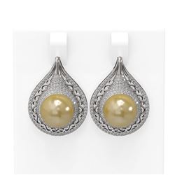 2 ctw Diamond & Pearl Earrings 18K White Gold - REF-235K5Y