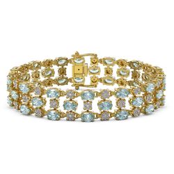16.06 ctw Sky Topaz & Diamond Row Bracelet 10K Yellow Gold - REF-209N3F